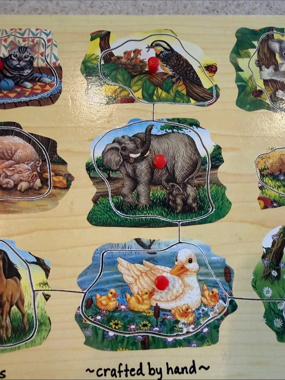 Wooden Melissa and Doug Farm Animal Peg Puzzle - Natural Finish